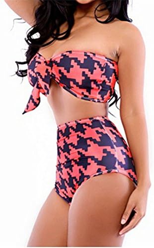 POPOJUJI Womens Pink Two Piece Bikini Swimwear Accessory Swimming Suit(L)