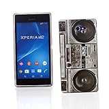 Kit Me Out FR Coque Gel TPU pour Sony Xperia M2 - multicolores imitation radiocassette vintage / rétro