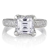 Sterling Silver Asscher Cubic Zirconia CZ Solitaire Ring - Women's Valentine Engagement Ring