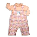 Mulberribush - Newborn Girls 2 Piece Long Sleeve Overall Set, Peach, Pink