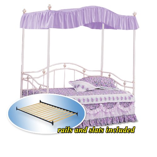 Lavender Princess Canopy Set White Twin Day Bed Day Bed Set with Bed Slats Bunkie Boards & Rails