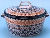 Polish Pottery Covered Casserole 5 3/4 H x 8 W x 9 1/2 L