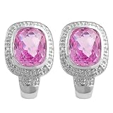6.5 Cttw Pink Topaz & 0.25 Cttw Diamond 14 Karat White Gold Earrings