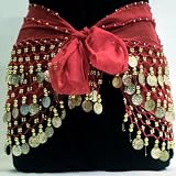 Red Belly Dance Skirt With Gold Coins (Great Gift Idea)