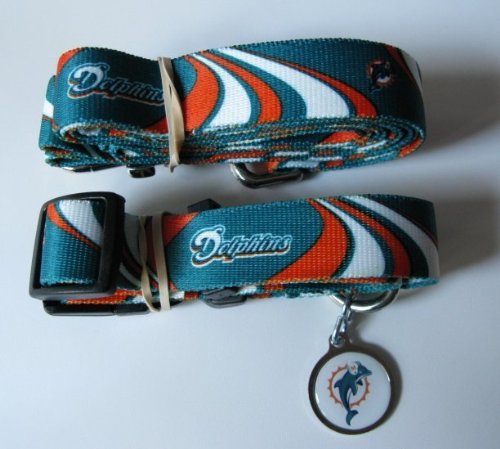 Miami Dolphins Dog Pet Set Leash Collar ID Tag XS