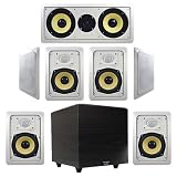 Acoustic Audio 7-Piece 5.25" (HD525) HD In-Wall Speaker System w/500W 12" Powered Subwoofer