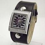 CROTON MANHATTAN Women039s Silver Tone Square Black Cuff Strap BLING Watch Model CMH5057BK on sale