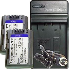 2 Battery +Charger for Sony Handycam DCR-DVD92 NP-FP50 by SIB