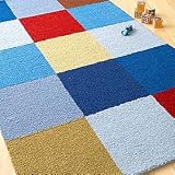 Hand Hooked Color Block Rug - 3 x 5' Rug (Blue/Red Color Mix)