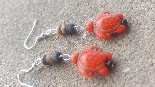 Adorable Orange Stone Turtles Earrings with Wood and Metal. Totem Spirit Animal Native American inspired. Weight Loss Motivation Jewelry.