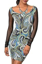 Sexy Open-Back Mesh Polyester/Spandex Paisley Long Sleeves  Dress