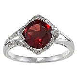 10k White Gold Cushion Garnet and Diamond Ring (1/4 TDW)