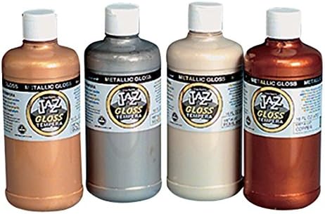 Van Aken Jazz Water Soluble Sparkling Tempera Paint, Assorted Metallic Gloss Color, Pint Set of 4