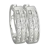14K White Gold 3/4 ct. Two Row Channel Set Diamond Huggie Earrings