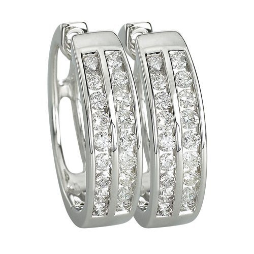 14K White Gold 3/4 ct. Two Row Channel Set Diamond Huggie Earrings