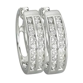 14K White Gold 3/4 ct. Two Row Channel Set Diamond Huggie Earrings