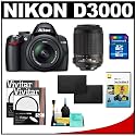 Nikon D3000 10MP Digital SLR Camera with 18-55mm f/3.5-5.6G AF-S DX VR Nikkor Zoom Lens & 55-200mm VR Zoom Lens with 16GB Card + (2x) EN-EL9a Battery + UV Filters + Cleaning Kit