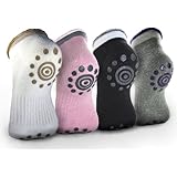 BEST Non Slip Skid Yoga Pilates Socks with Grips Cotton for Women Pack of 4