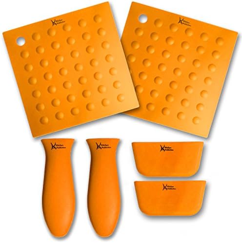 6 PIECE SET - Kitchen Addiction 2 Hot Handle Holders, 2 Grippers, 2 Assist Handles Set (Orange)