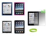 4 antislip high quality skin cases Blue Pink Black White for Apple iPad 3G tablet / Wifi model 16GB, 32GB, 64GB with 2 screen protectors. Apple iPad Accessories. Included free wristband from Crazyondigtal