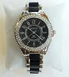 Geneva Ceramic looking Black Quartz Designer watch with Diamonds Round Case Dail with Roman Numerber
