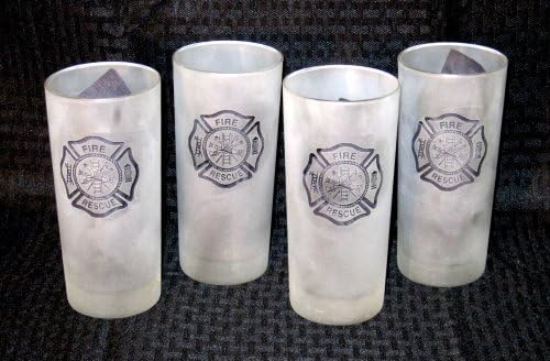 Set of Four High Quality Ice Tea Glasses Fire Fighter Maltese Cross - Frosted