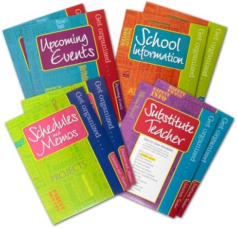 Teacher Peach Two Sets of Four Pocket Folders: Substitute Teacher, Upcoming Events, Schedules and Memos, and School Information