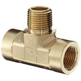 Parker 4-4-4 MBT-B, Pipe Fitting Tee, Brass, 1/4" NPT Female X 1/4" NPT Female x 1/4" NPT Male