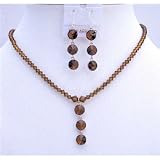 Nsc607 Swarovski Crystals Handmade Custom Jewelry Smoked Topaz Crystals Drop Down Jewelry Set Sterling Silver Earrings Necklace Set with Gift Box