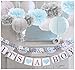 luckylibra Boy Baby Shower Decorations, It is a Boy Banners Elephant Garland and Paper Lantern Paper Flower Pom Poms ï¼ˆBlue White Greyï¼‰
