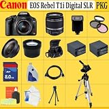 Canon EOS Rebel T1i SLR Digital Camera Kit with 18-55mm Is Lens + Huge Accessories Package Including Wide Angle Macro Lens + 2x Telephoto + 3 Pc Filter KIT + 8gb Sdhc Memory Card + 2x Extended Life Batteries + Carrying Case + Tripod & Much More !!