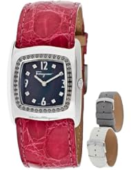 Womens Black Mother Of Pearl Dial Fuchsia Genuine Crocodile