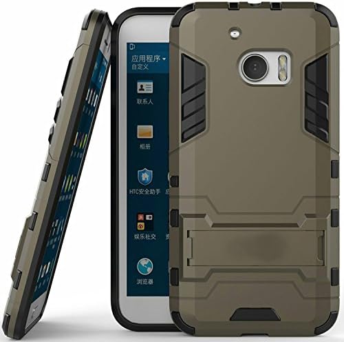 HTC 10 [Gray] Protective Cover [Polygon Series] Hard Kickstand Back Cover * 2 In 1 Shockproof Protective Case * All Button Access