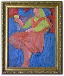 Woman & Gold Egg, Original Oil Painting on Board By Carmel Art Association Artist Victor Di Gesu (1914-1988) - Framed Artwork