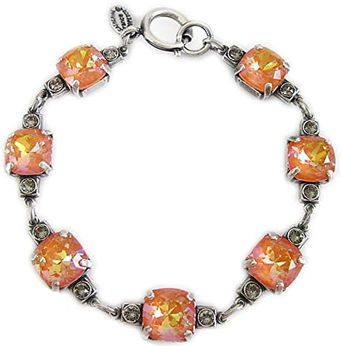 Catherine Popesco Silvertone Crystal Square Bracelet, 7.5" Tangerine 1695B