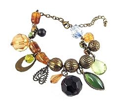 Bracelet - B170 - Assorted Round Beads and Charms ~ Antique Gold Tone