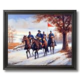 Civil War Blue Soldiers Horses Animal Home Decor Wall Picture Black Framed Art Print