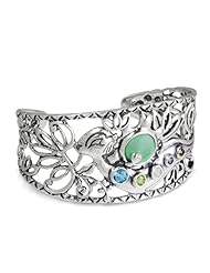 Southwest Spirit Wanesia Misquadace Sterling Silver Multi-Gemstone Otter Cuff Bracelet