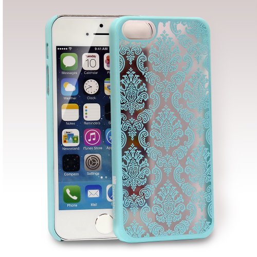 GreatShield TACT Series Design Pattern Rubber Coating Ultra Slim Fit Hard Case Cover for Apple iPhone 5 / 5S (Damask - Teal)