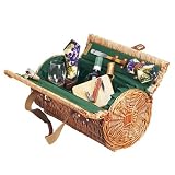 Verona Willow Wine Cheese Basket For 2 in Pine Green by Picnic Time