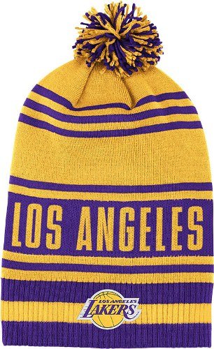 NBA Men's Classic Teams Pom Knit Hat - Kf09Z, Los Angeles Lakers, Purple/Gold, One Size