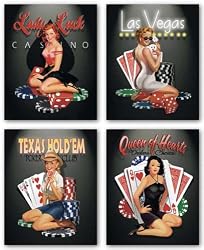 Texas Hold 'Em-Lady Luck-Las Vegas-Queen of Hearts Set by Ralph Burch 8"x10" Art Print Poster