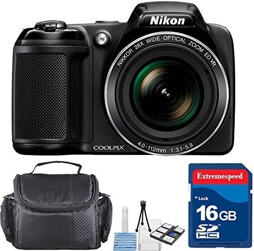 Nikon Coolpix L340 20.2 Mp Digital Camera - Black + 16GB High Speed Memory Card + Case + Cleaning Kit - International Version