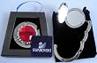1 Red & 12 small clear Swarovski Crystal, FOLDING Purse Hook with MIRROR inside top, Black Velvet Pouch and Gift Box