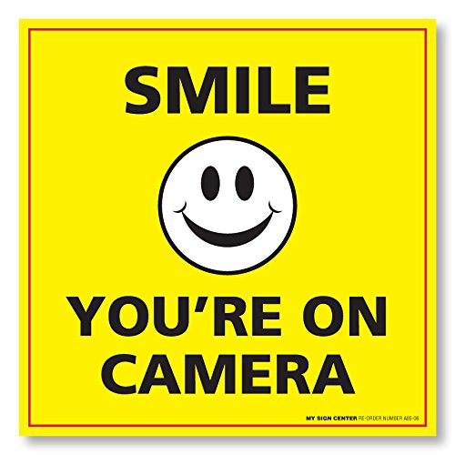 My Sign Center 4 Pack Self Adhesive Vinyl Decal Security “Smile You’re on Camera” Sign, 5 ½” X 5 ½” (See Description How to Apply) My Sign Center 4 Pack Self Adhesive Vinyl Decal Security “Smile You’re on Camera” Sign, 5 ½” X 5 ½” (See Description How to Apply)