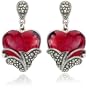 Sterling Silver Marcasite and Garnet Colored Glass Heart Earrings