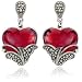 Sterling Silver Marcasite & Garnet Glass Heart Earrings