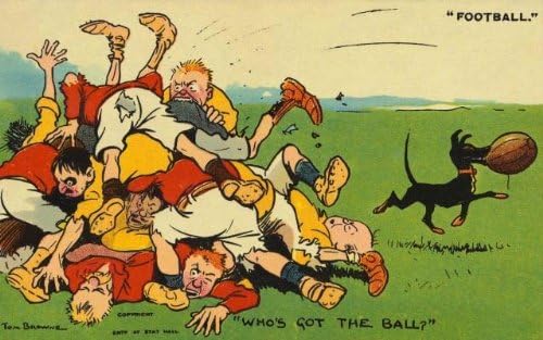 Corbi Wall Decals Postcard Cartoon of Rugby Match - 30 inches x 19 inches - Peel and Stick Removable Graphic