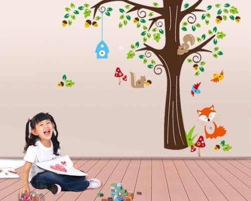 New Design Forest Animals Birds Fox Squirrel Mushrooms Trees Wall Art Stickers Decal for Nursery Home Decor Boys and Girls Children Room