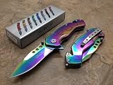 TAC Force Assisted Opening Rainbow Dragon Design Handle Rescue Tactical Rainbow Stainless Steel Blade for Hunting Camping Outdoor Knife - Rainbow
